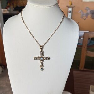 Elegant Nicky Butler Bronze Cross Pendant Necklace with pearls and moonstones.